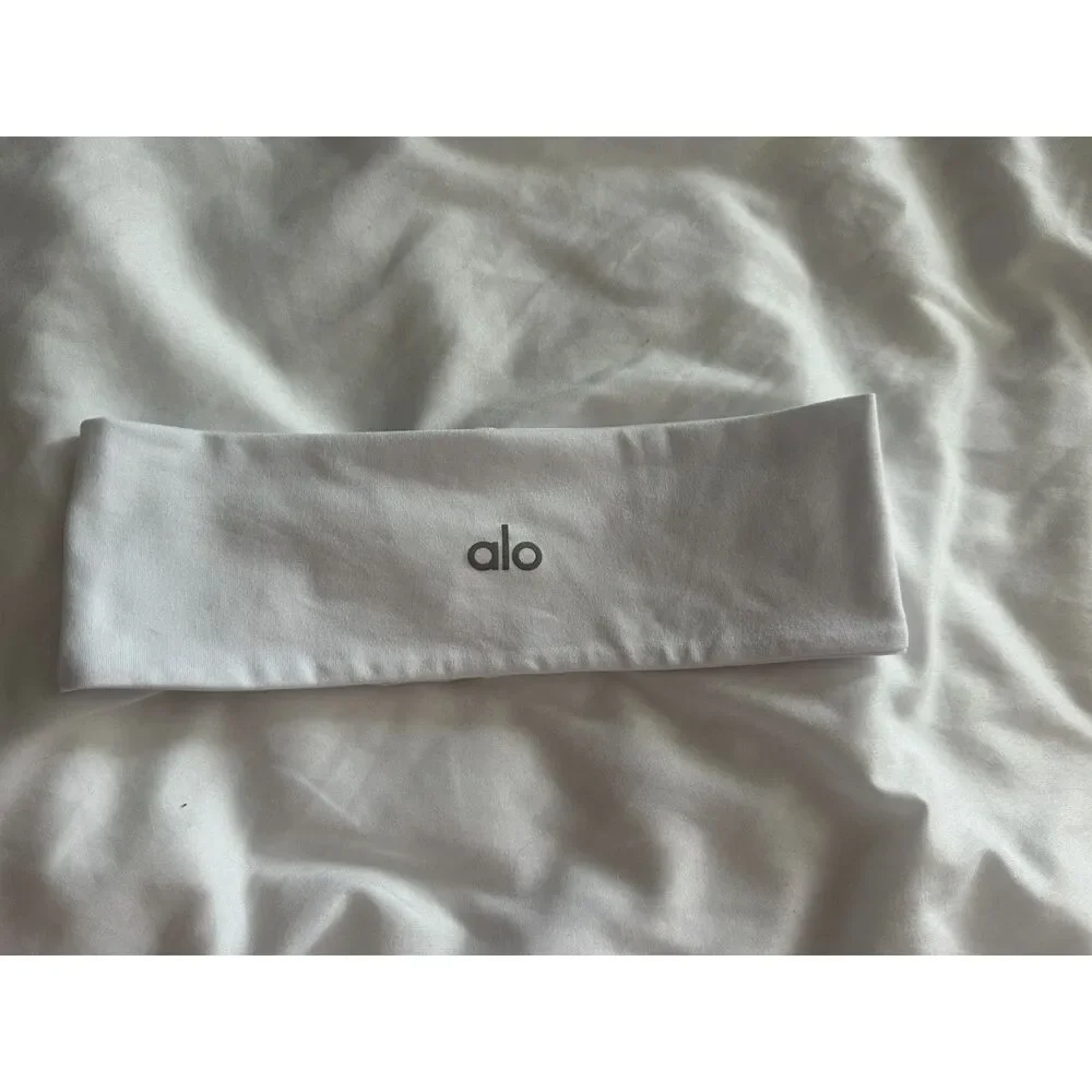 Alo Yoga White Headband One Size Logo Stretch Workout Running Yoga